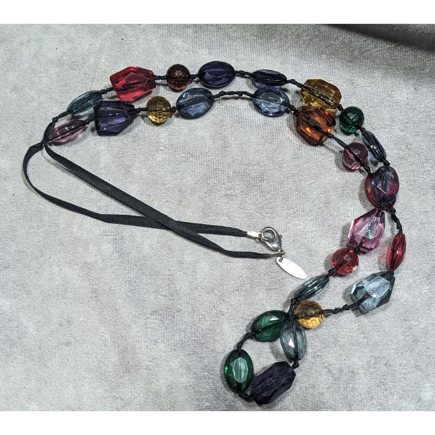 Avenue Rainbow Gemmed Black Ribbon Necklace