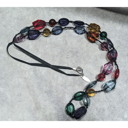 Avenue Rainbow Gemmed Black Ribbon Necklace