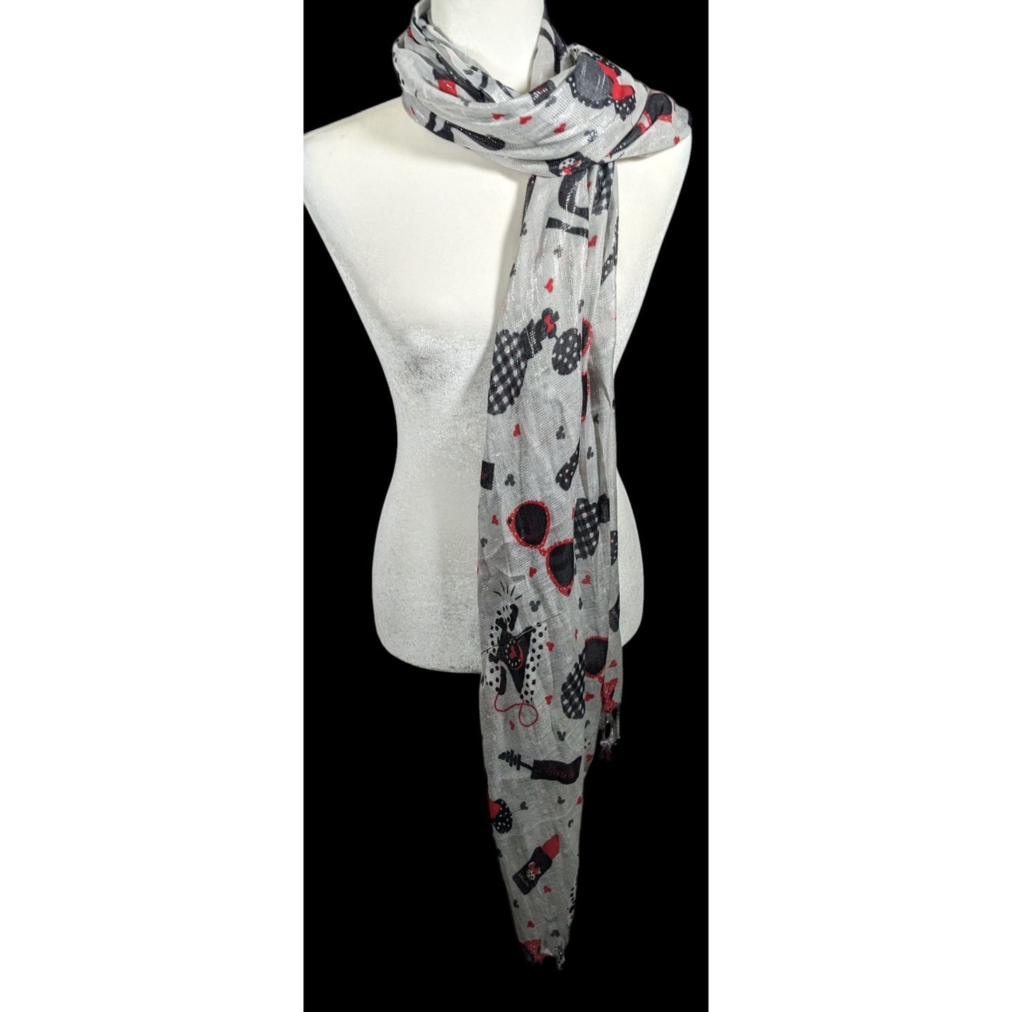 Disney Parks Minnie Mouse Icons Metallic Silver Scarf
