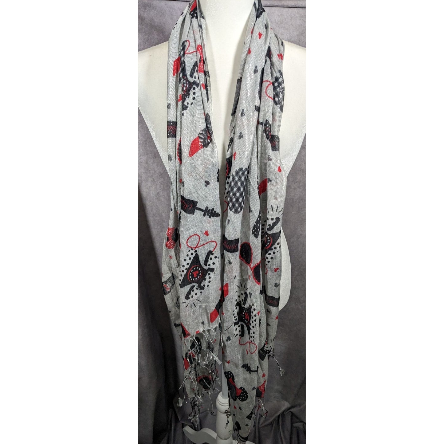 Disney Parks Minnie Mouse Icons Metallic Silver Scarf
