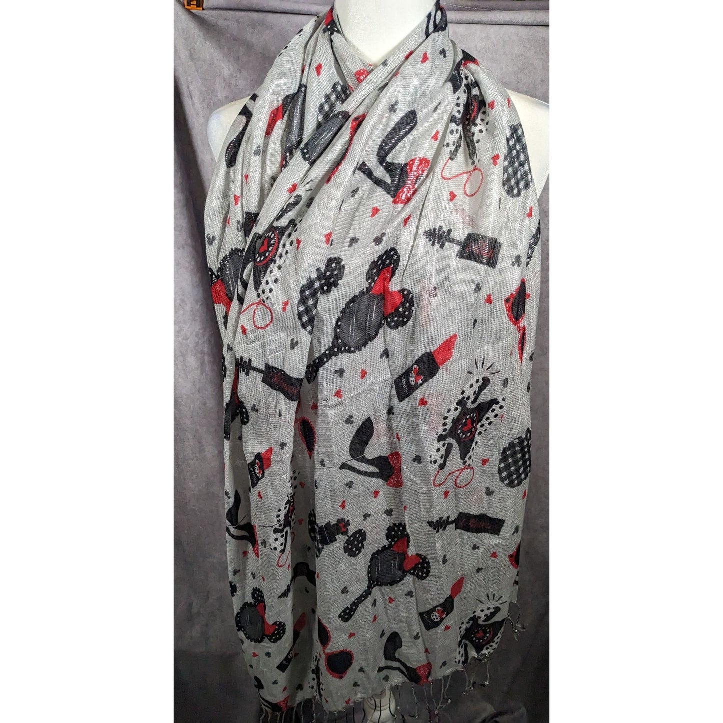 Disney Parks Minnie Mouse Icons Metallic Silver Scarf