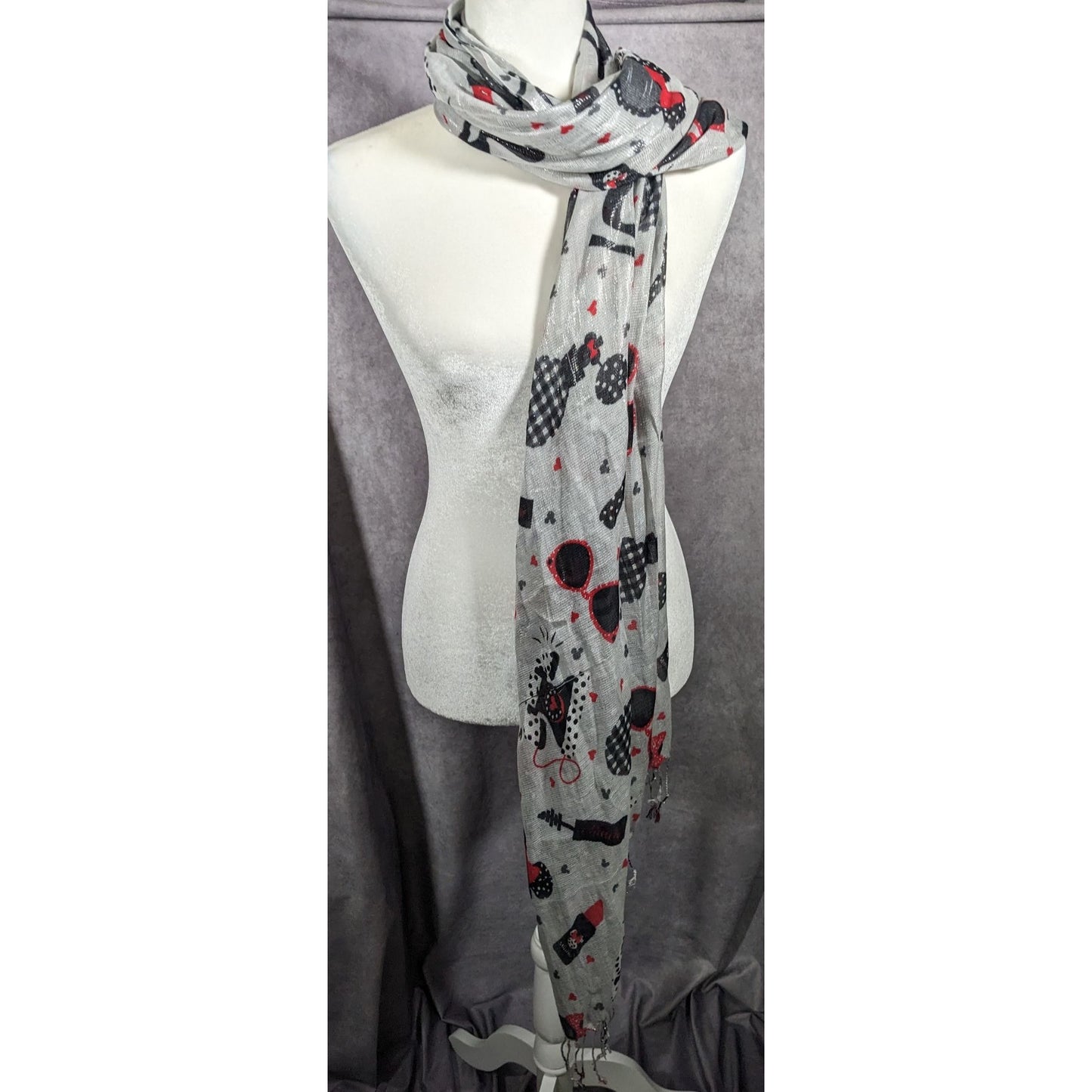 Disney Parks Minnie Mouse Icons Metallic Silver Scarf