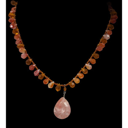 Handcrafted Coquette Acrylic Necklace With Pink Teardrop Pendant & Orange Beads