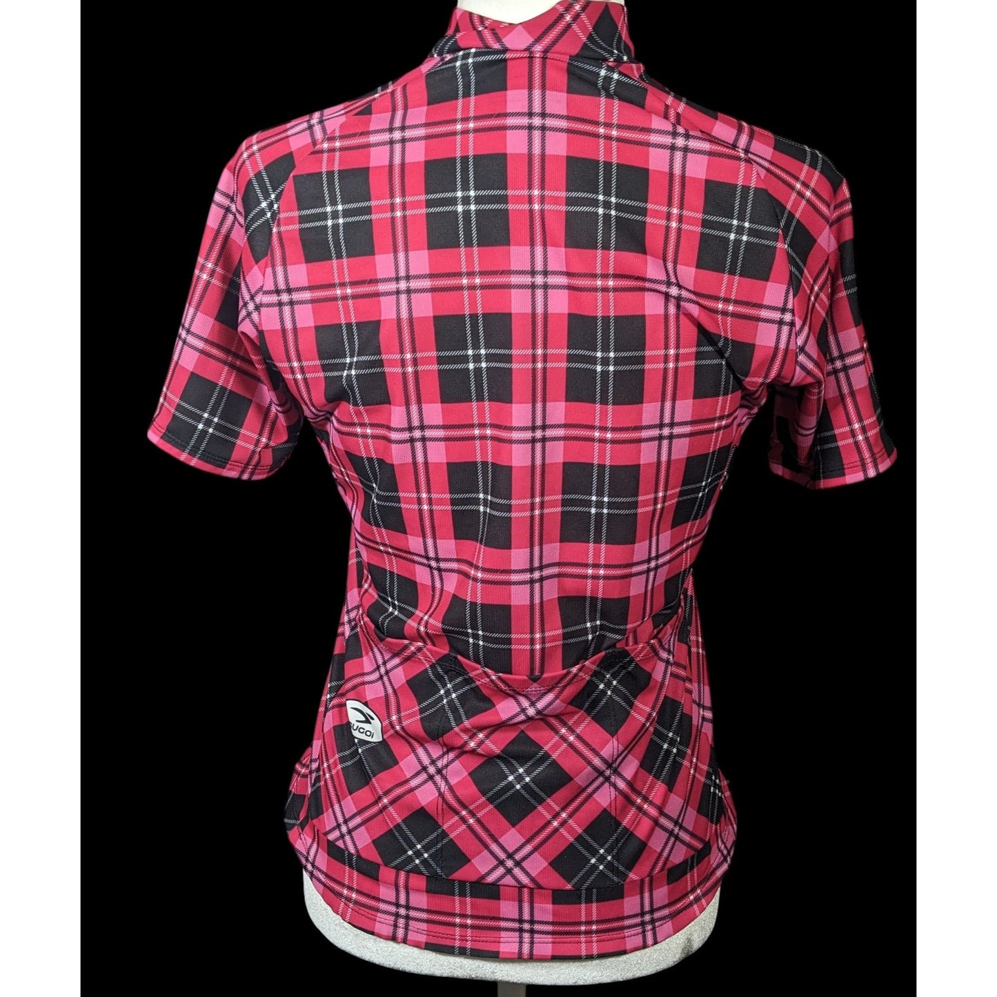 Sugoi Lumber Jane Pink And Black Plaid Cycling Jersey With Pockets Size Small