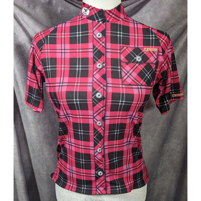Sugoi Lumber Jane Pink And Black Plaid Cycling Jersey With Pockets Size Small