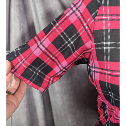 Sugoi Lumber Jane Pink And Black Plaid Cycling Jersey With Pockets Size Small