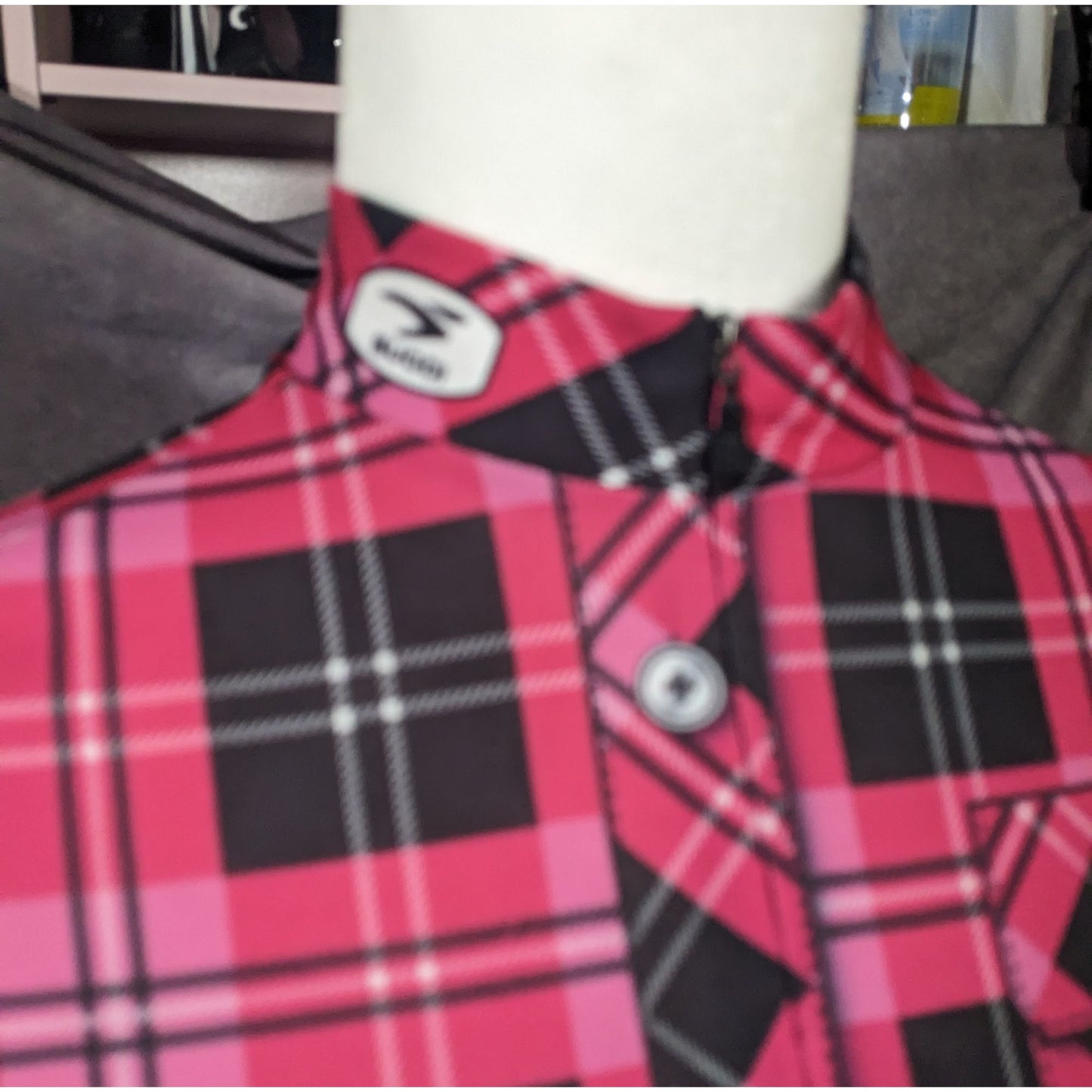 Sugoi Lumber Jane Pink And Black Plaid Cycling Jersey With Pockets Size Small