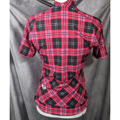 Sugoi Lumber Jane Pink And Black Plaid Cycling Jersey With Pockets Size Small