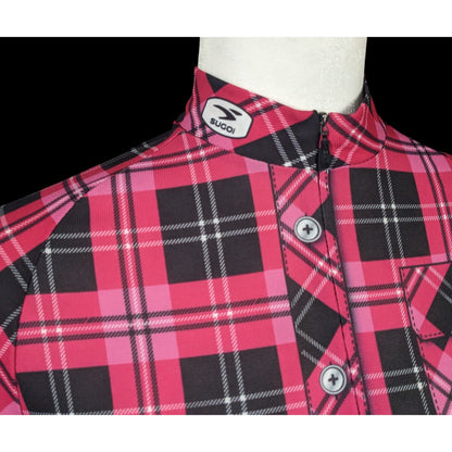 Sugoi Lumber Jane Pink And Black Plaid Cycling Jersey With Pockets Size Small