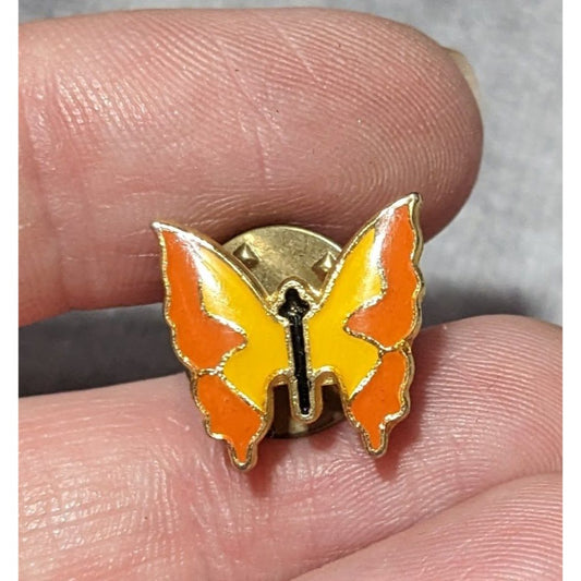 Vintage Minimalist Orange And Yellow Butterfly Lapel Pin