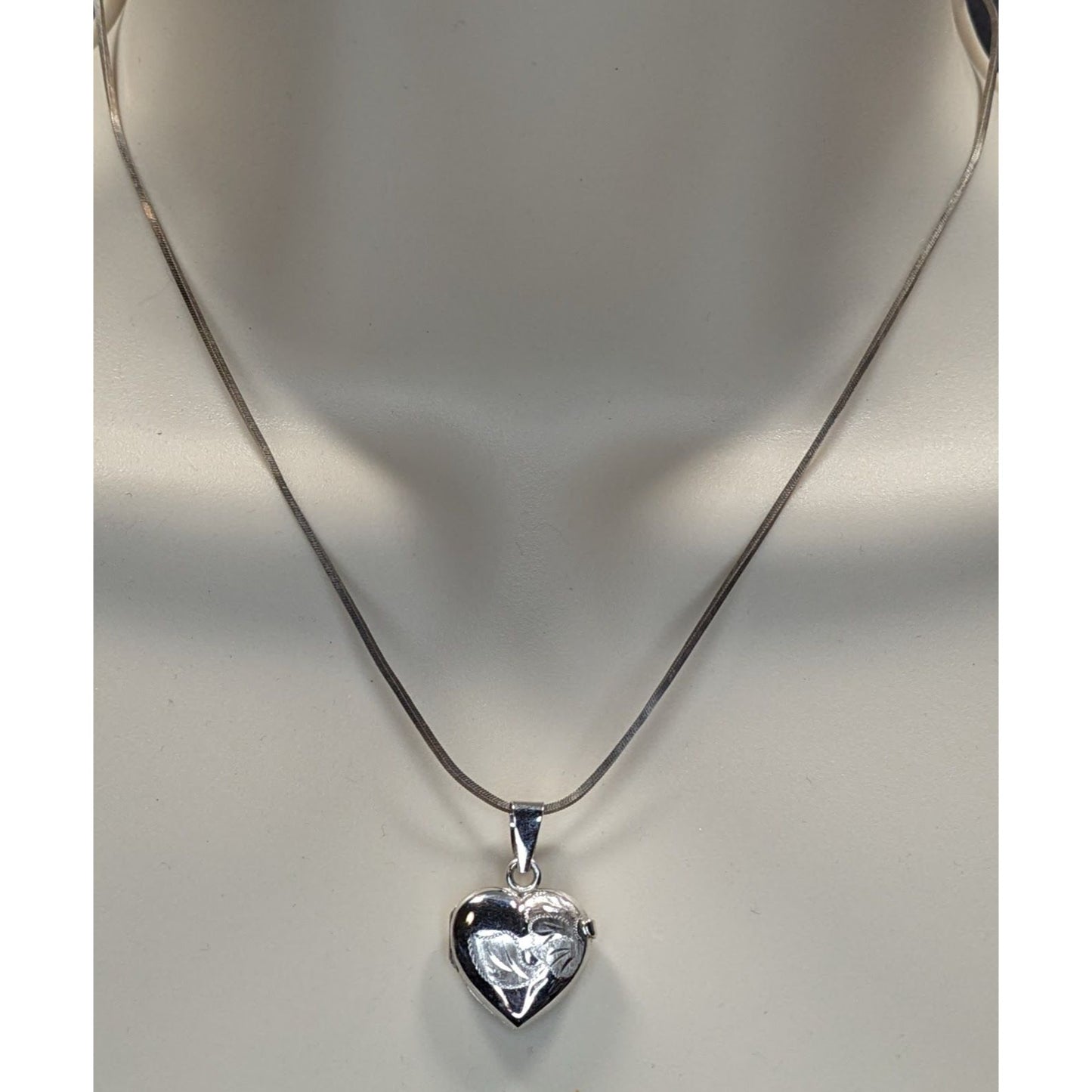Vintage Engraved Sterling Silver Heart Locket Necklace