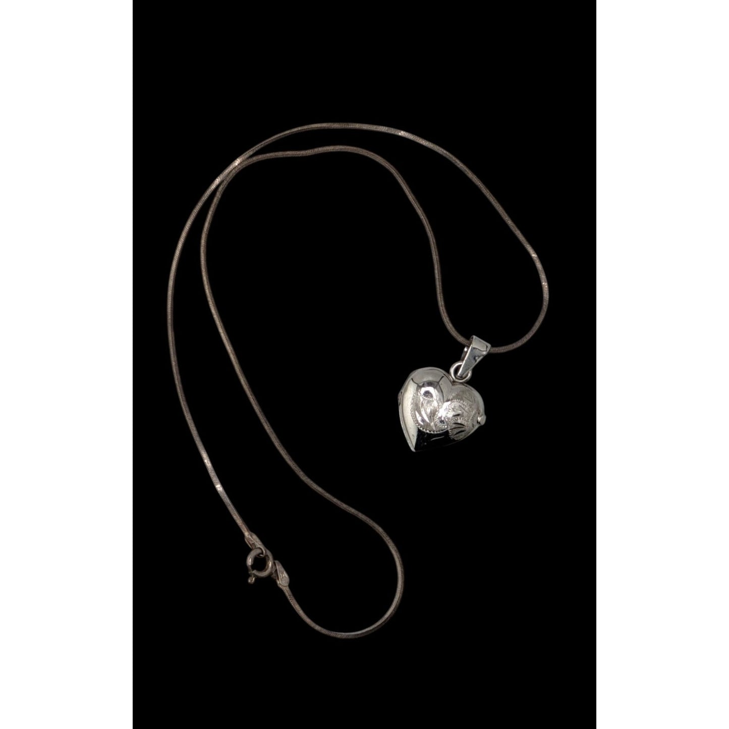 Vintage Engraved Sterling Silver Heart Locket Necklace
