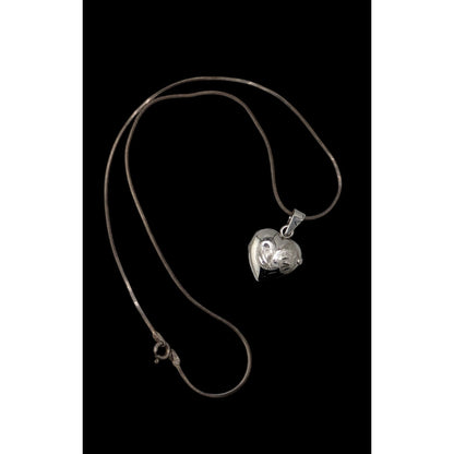 Vintage Engraved Sterling Silver Heart Locket Necklace