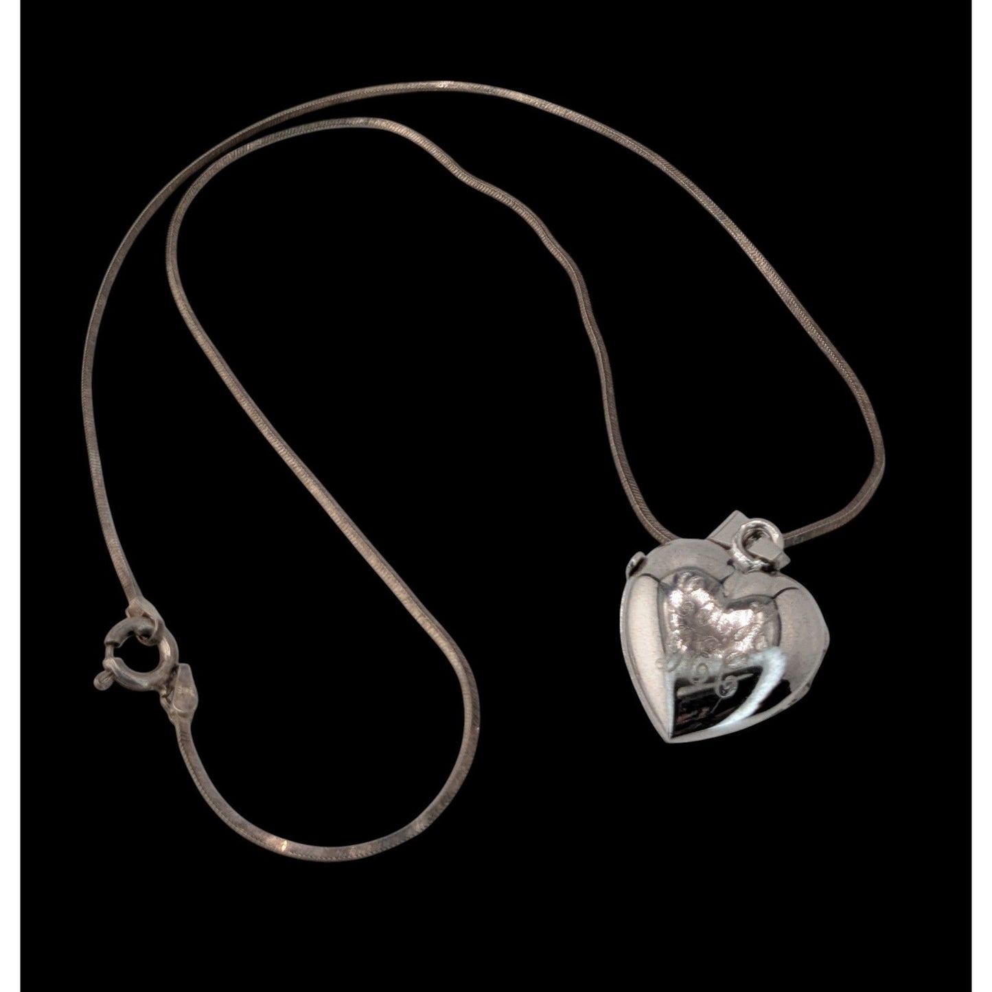 Vintage Engraved Sterling Silver Heart Locket Necklace