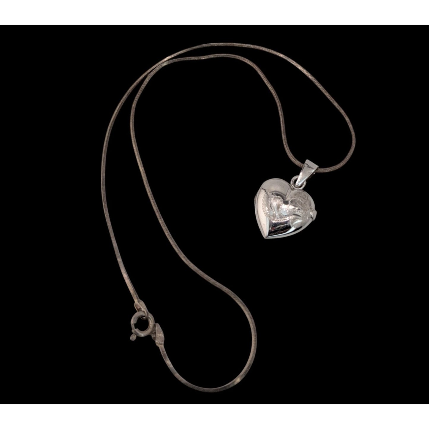 Vintage Engraved Sterling Silver Heart Locket Necklace