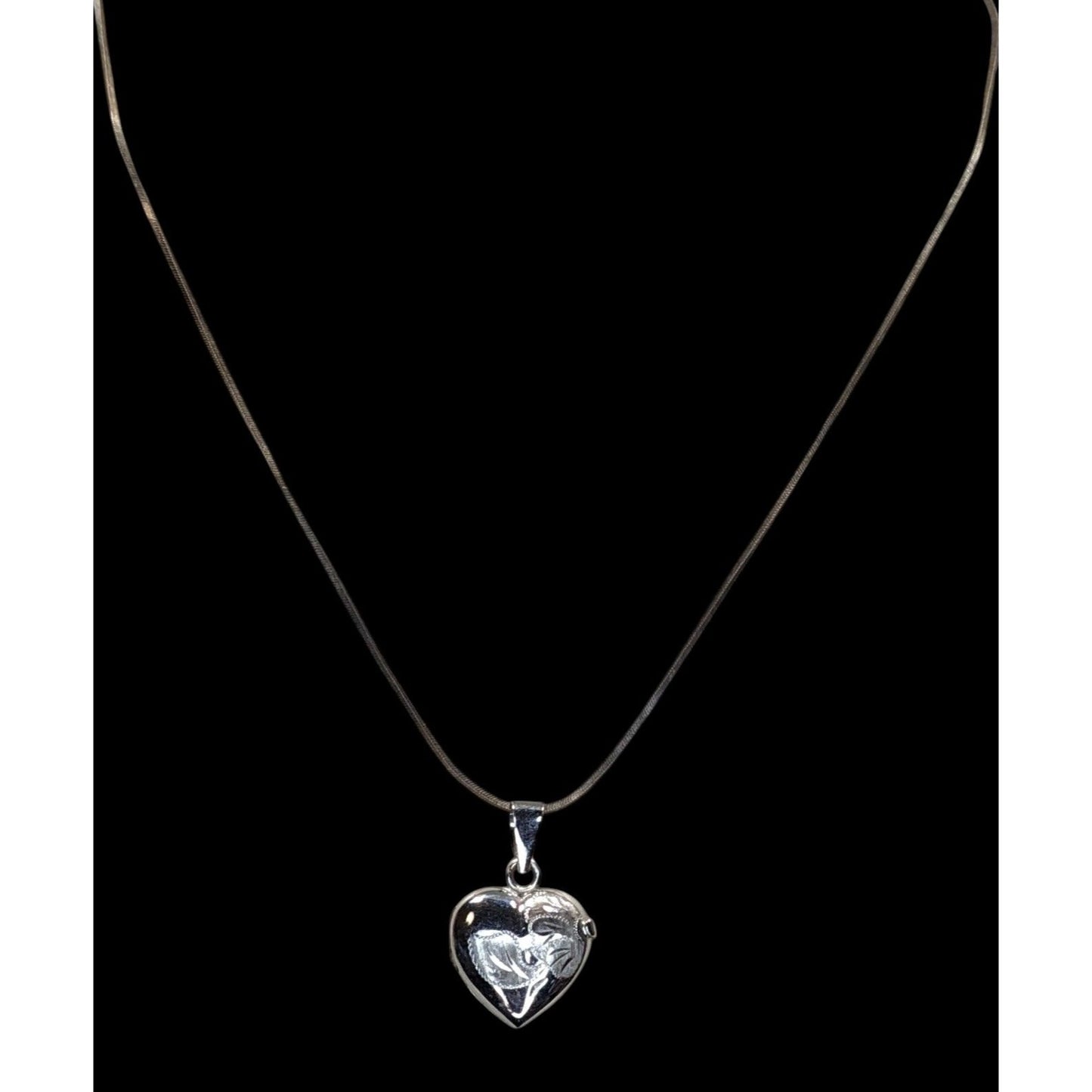 Vintage Engraved Sterling Silver Heart Locket Necklace