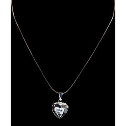 Vintage Engraved Sterling Silver Heart Locket Necklace