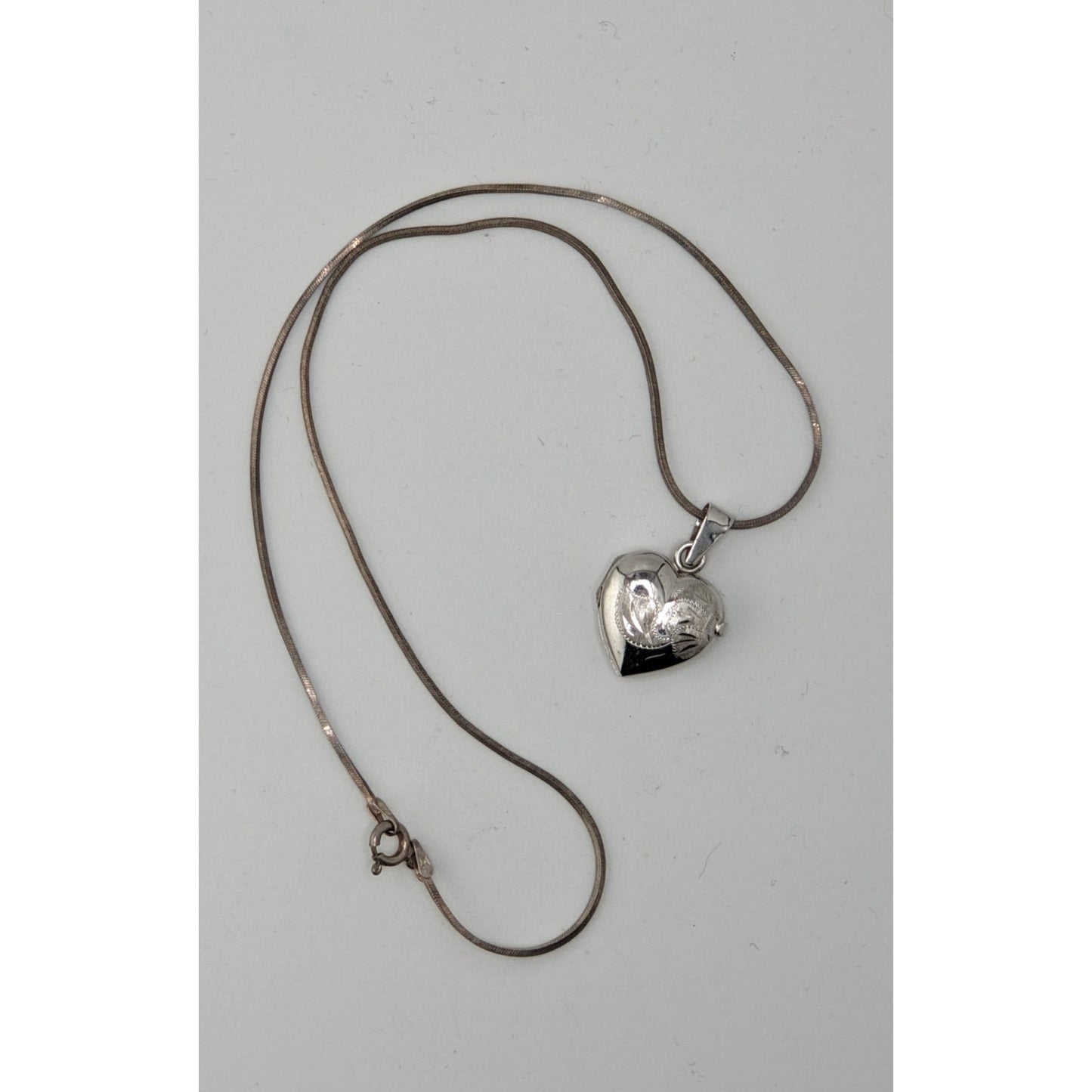 Vintage Engraved Sterling Silver Heart Locket Necklace