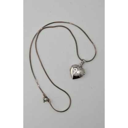 Vintage Engraved Sterling Silver Heart Locket Necklace