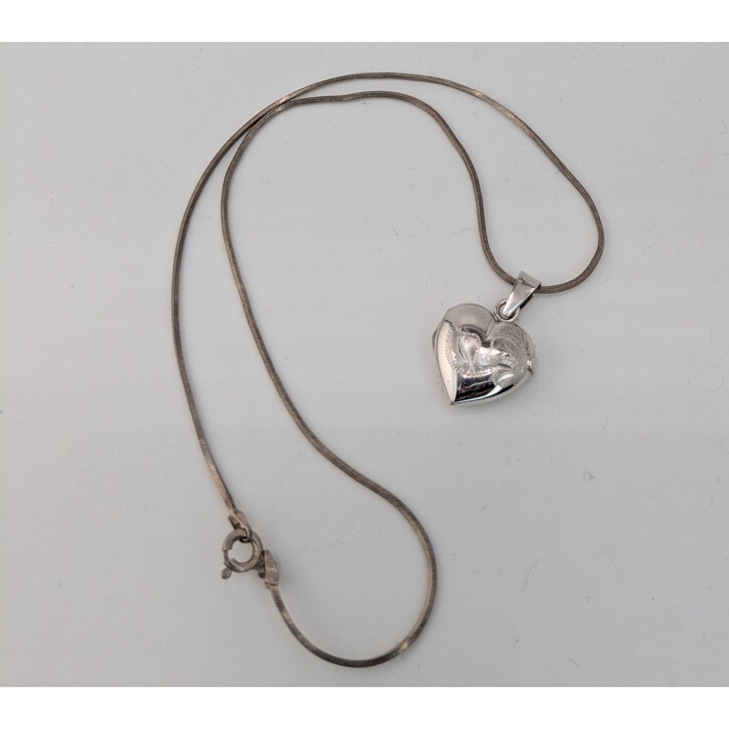 Vintage Engraved Sterling Silver Heart Locket Necklace
