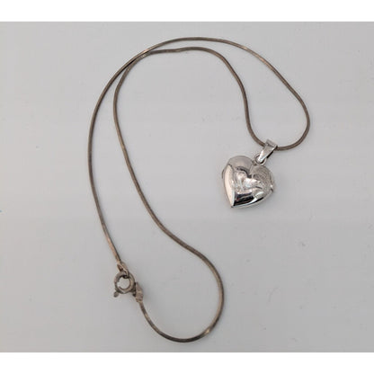 Vintage Engraved Sterling Silver Heart Locket Necklace