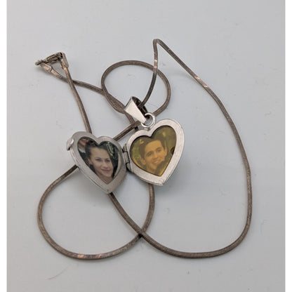 Vintage Engraved Sterling Silver Heart Locket Necklace
