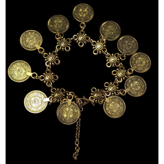 Vintage Gold Tone Medallion Coin Charm Bracelet