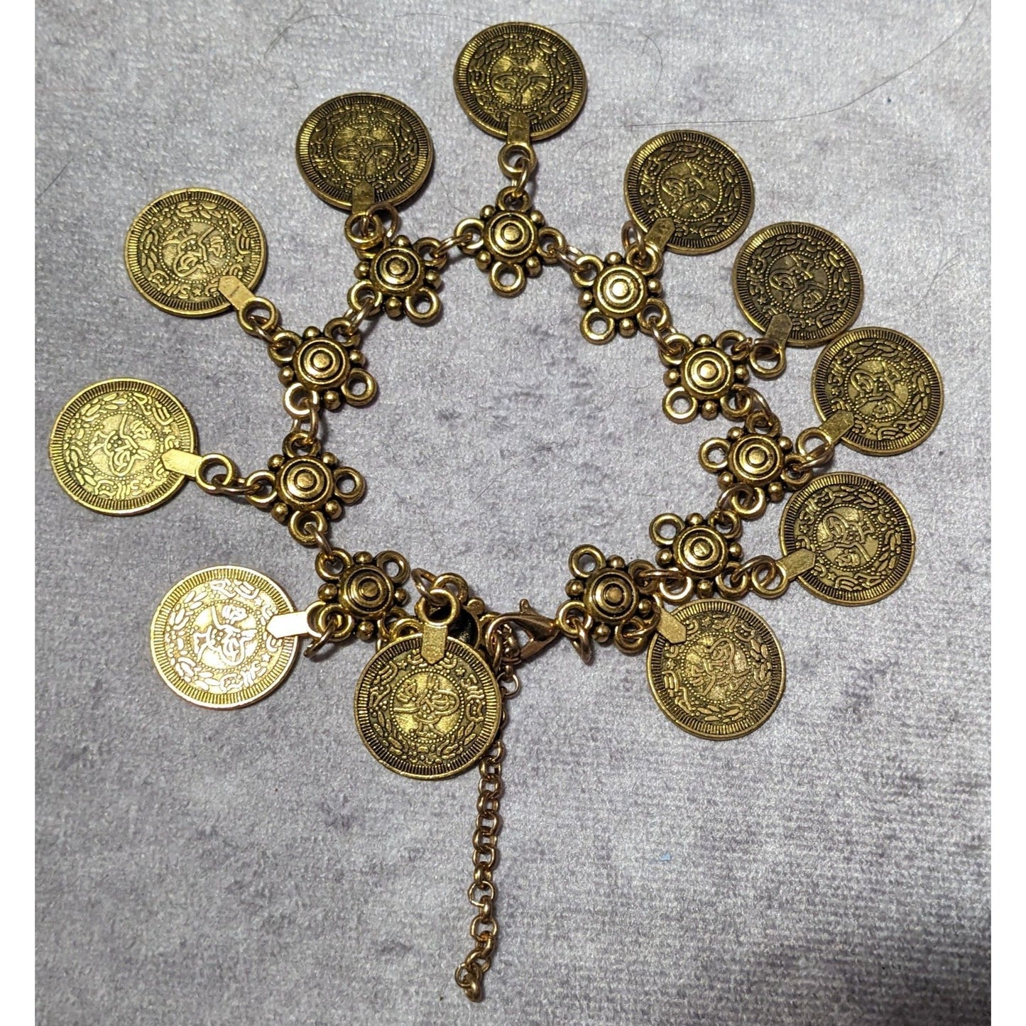 Vintage Gold Tone Medallion Coin Charm Bracelet