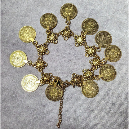 Vintage Gold Tone Medallion Coin Charm Bracelet