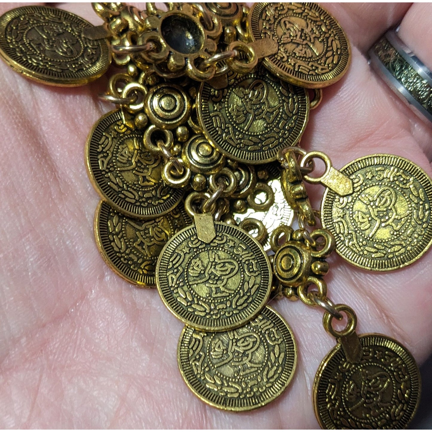 Vintage Gold Tone Medallion Coin Charm Bracelet