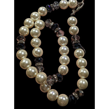 Handmade Elegant Faux Pearl And Glass Beaded Necklace