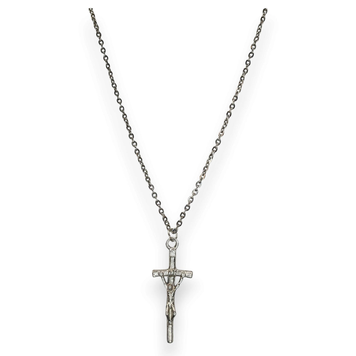 Gothic Silver Tone Jesus Crucifix Cross Pendant Necklace Religious 19 Inch