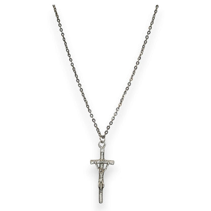 Gothic Silver Tone Jesus Crucifix Cross Pendant Necklace Religious 19 Inch