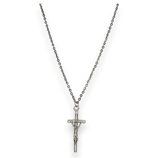 Gothic Silver Tone Jesus Crucifix Cross Pendant Necklace Religious 19 Inch