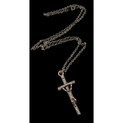 Gothic Silver Tone Jesus Crucifix Cross Pendant Necklace Religious 19 Inch