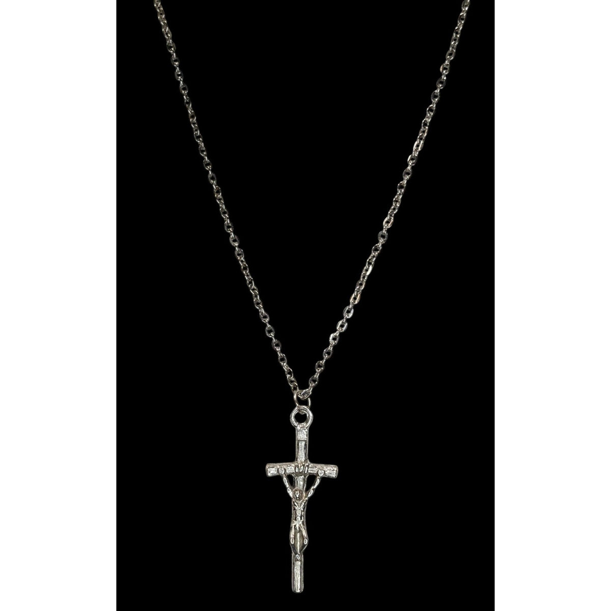 Gothic Silver Tone Jesus Crucifix Cross Pendant Necklace Religious 19 Inch