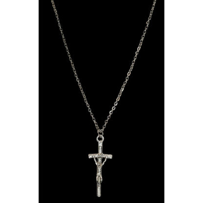 Gothic Silver Tone Jesus Crucifix Cross Pendant Necklace Religious 19 Inch