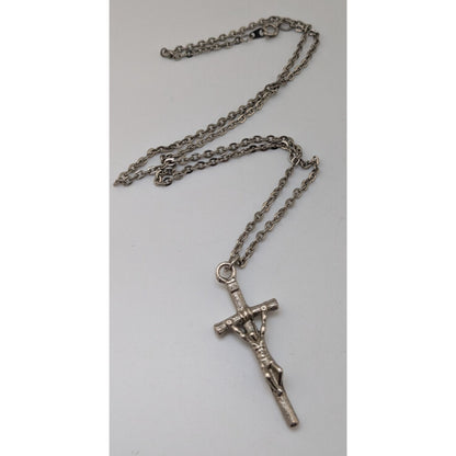 Gothic Silver Tone Jesus Crucifix Cross Pendant Necklace Religious 19 Inch