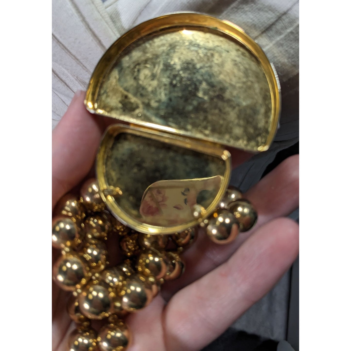 Vintage Retro Chunky Gold-Tone Beaded Necklace With Bold Pendant & Burgundy Suede Accent