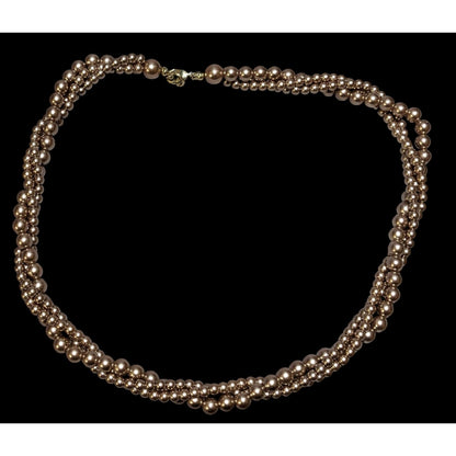 Retro Tan Faux Pearl Torsade Costume Necklace