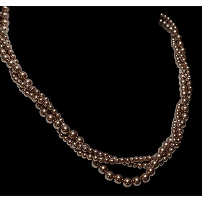 Retro Tan Faux Pearl Torsade Costume Necklace