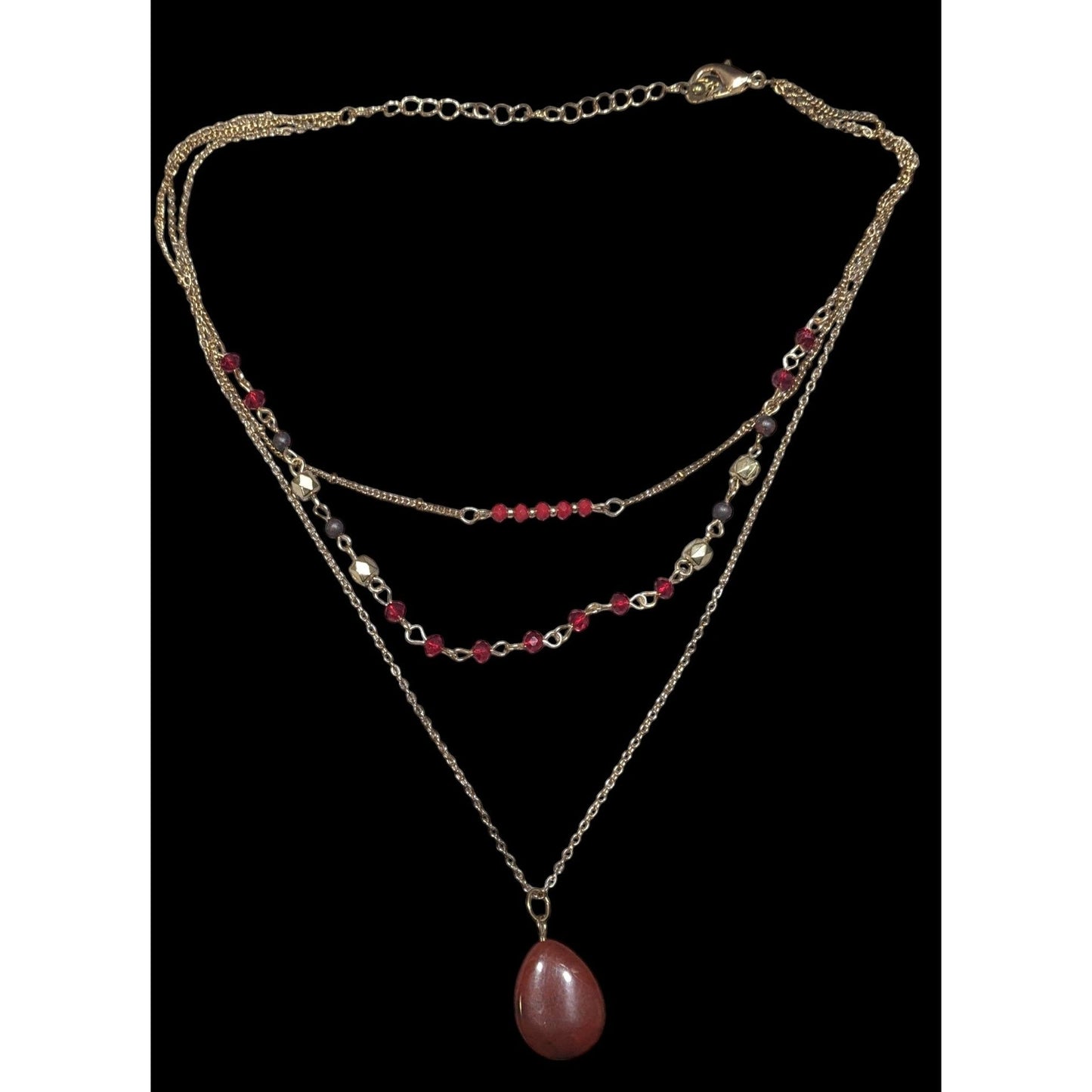 Retro Vampire Red And Gold Tone Layered Teardrop Necklace