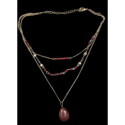 Retro Vampire Red And Gold Tone Layered Teardrop Necklace