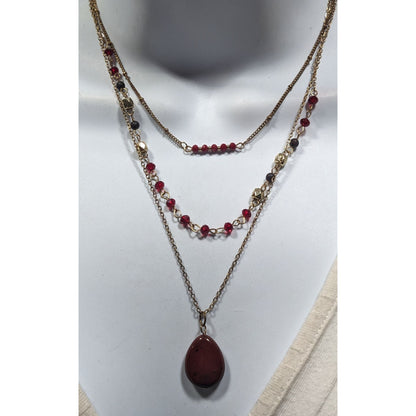 Retro Vampire Red And Gold Tone Layered Teardrop Necklace