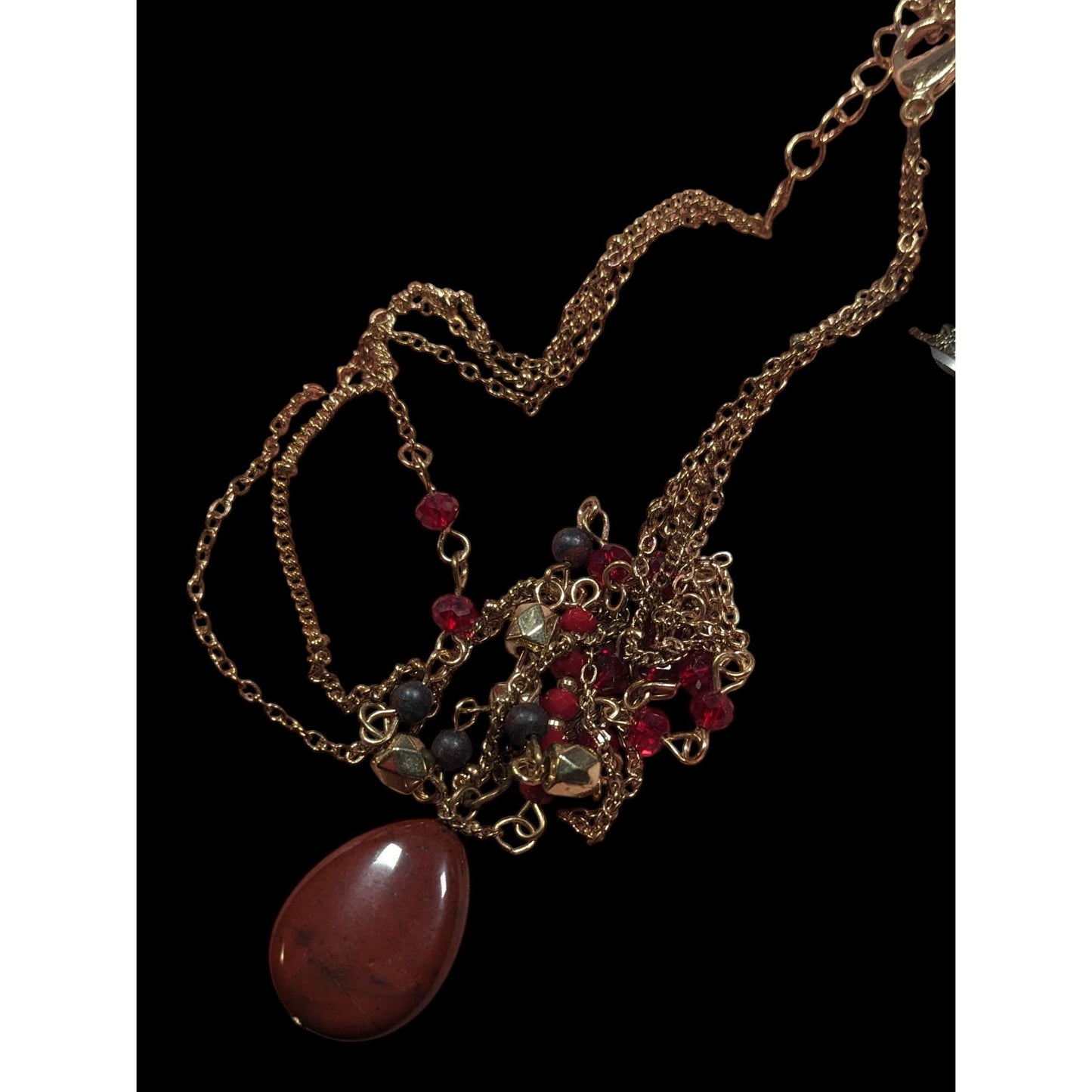 Retro Vampire Red And Gold Tone Layered Teardrop Necklace