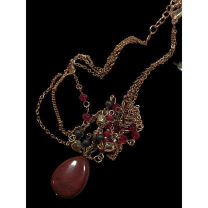 Retro Vampire Red And Gold Tone Layered Teardrop Necklace