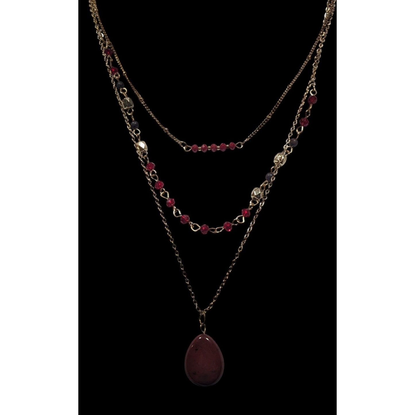 Retro Vampire Red And Gold Tone Layered Teardrop Necklace