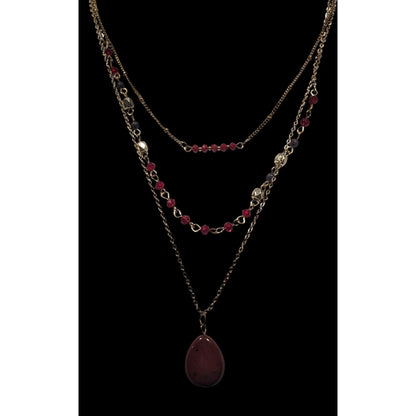 Retro Vampire Red And Gold Tone Layered Teardrop Necklace