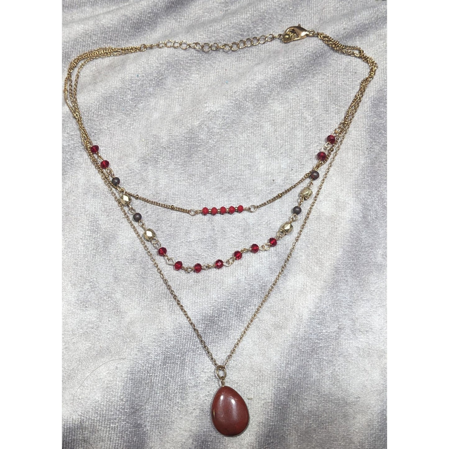 Retro Vampire Red And Gold Tone Layered Teardrop Necklace