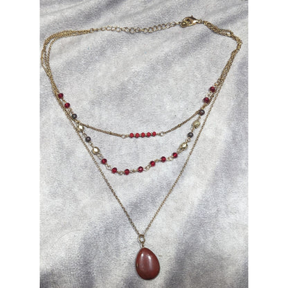 Retro Vampire Red And Gold Tone Layered Teardrop Necklace